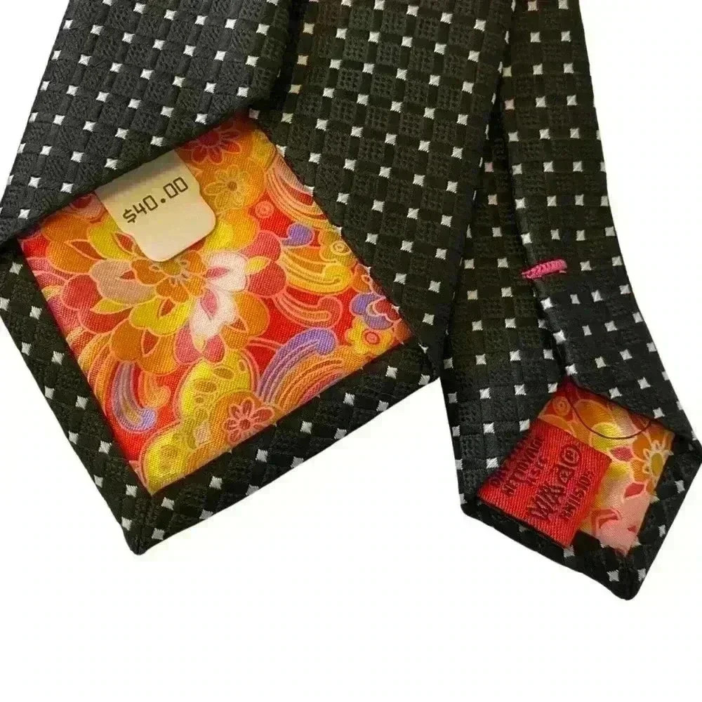 SPARKS John Sparks men’s neck tie black white silver dot handmade 100% polyester - Picture 4 of 9